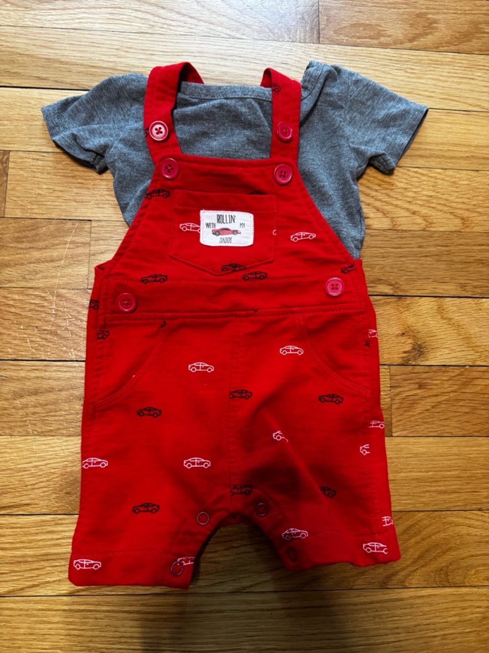Red Car Print Baby Overalls with Gray Tee 0-3 months Rollin with my Daddy